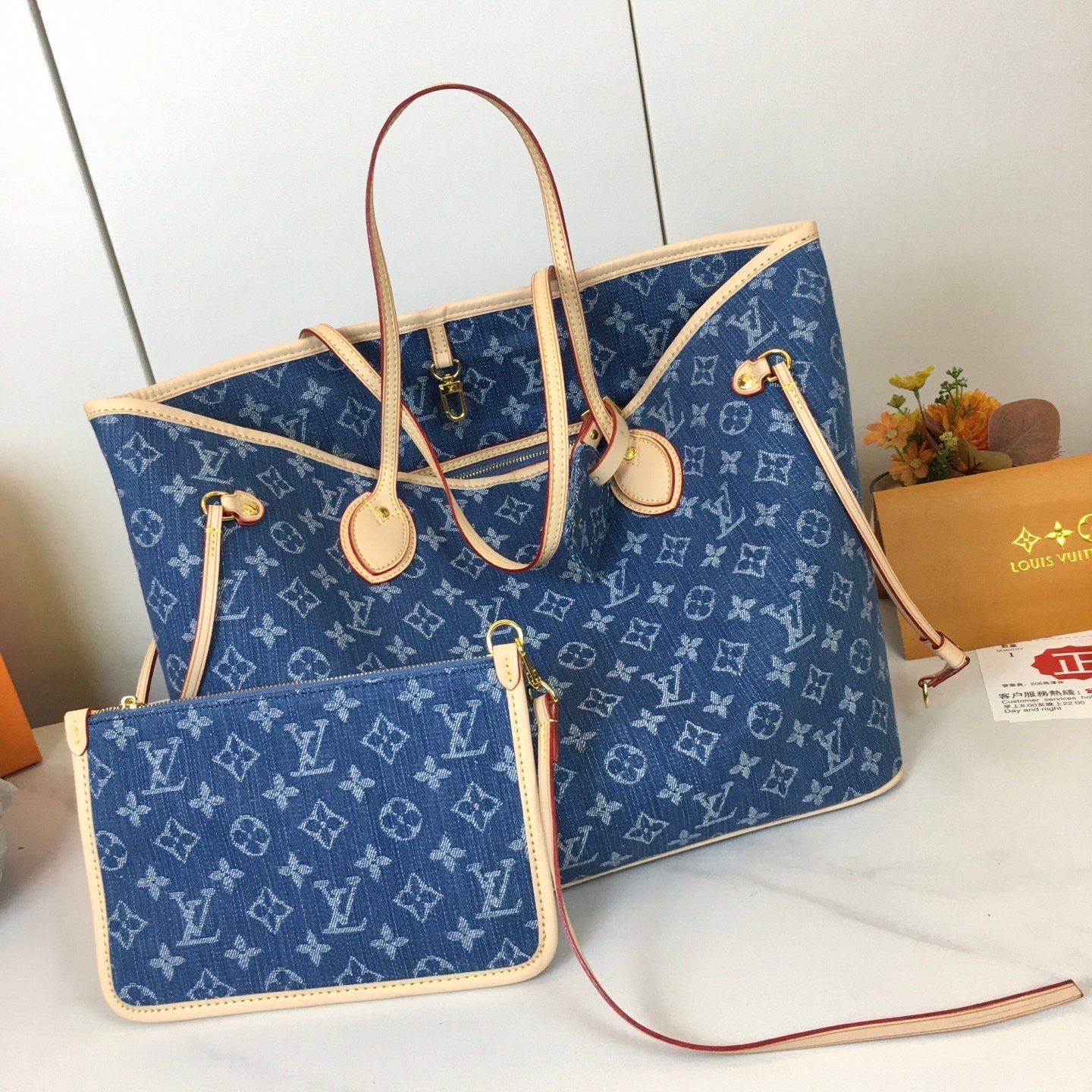 lv neverfull medium denim handbag 31.0 x 28.0 x 14.0 cm lv neverfull medium denim handbag 31.0 x 28.0 x 14.0 cm