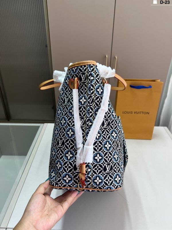 lv denim neverfull shopping bag