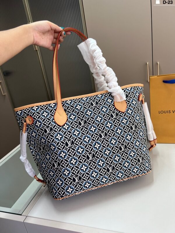 lv denim neverfull shopping bag