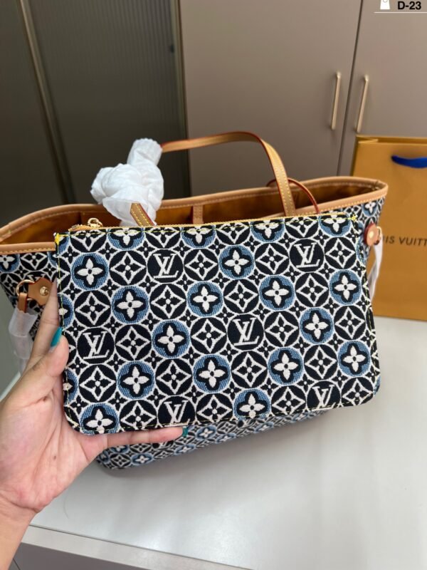 lv denim neverfull shopping bag