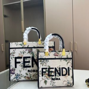 fendi floral embroidery tote bag