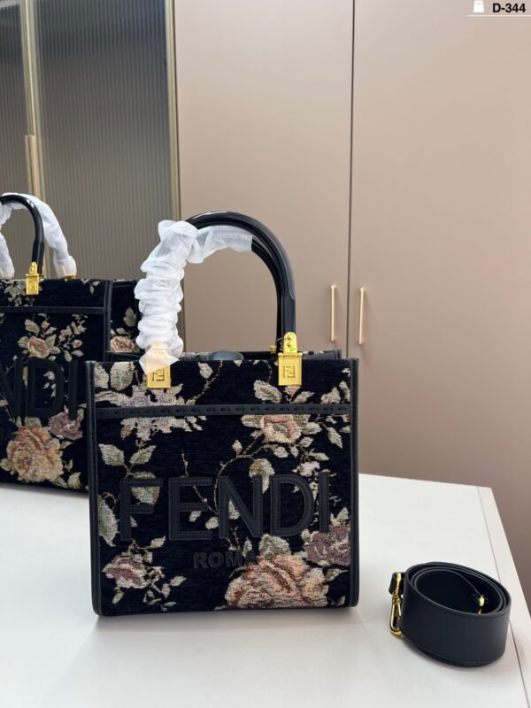 fendi floral embroidery tote bag